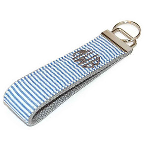 Navy Seersucker with Gray Personalized Key Fob Navy Seersucker with Gray Personalized Key Fob