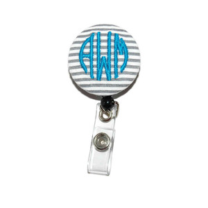 gray seersucker personalized id badge reel gray seersucker personalized id badge reel