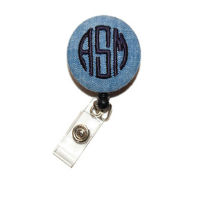 blue chambray personalized id badge reel blue chambray personalized id badge reel