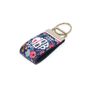 Flowers Coral Navy Mini Keychain Personalized with Monogram Flowers Coral Navy Mini Keychain Personalized with Monogram