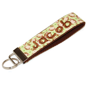 Monkey on Green Keychain Personalized with Name Monkey on Green Keychain Personalized with Name