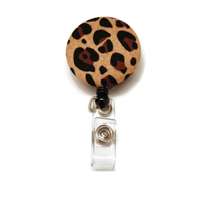 leopard id badge reel with fabric cover leopard id badge reel with fabric cover