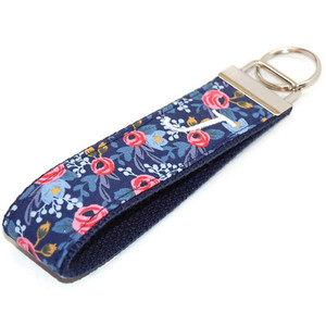 Navy and Coral Flowers Single Letter Personalized Key Fob Navy and Coral Flowers Single Letter Personalized Key Fob