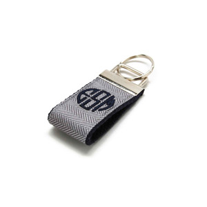 Gray Herringbone Mini Keychain Personalized with Monogram Gray Herringbone Mini Keychain Personalized with Monogram