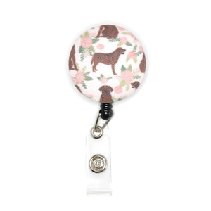 chocolate lab dog on pink id badge reel  picture 2 chocolate lab dog on pink id badge reel  picture 2
