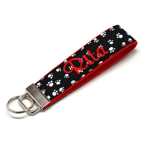 Black White Paw Prints with Red Personalized Key Fob Picture 1 Black White Paw Prints with Red Personalized Key Fob Picture 1