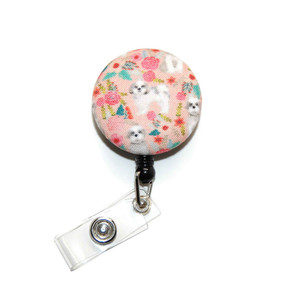 shih tzu dogs on coral id badge reel  picture 2