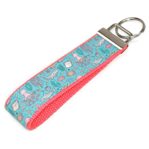 Jellyfish on Blue Fabric Keychain Picture 1 Jellyfish on Blue Fabric Keychain Picture 1