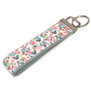 Schnauzer Dog Floral Fabric Keychain Picture 1 Schnauzer Dog Floral Fabric Keychain Picture 1