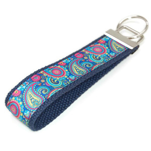 Navy Paisley Ribbon Keychain Picture 1 Navy Paisley Ribbon Keychain Picture 1