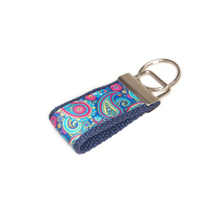 Navy Paisley Ribbon Mini Keychain Picture 1 Navy Paisley Ribbon Mini Keychain Picture 1