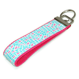 Oval Dots Aqua Fabric Keychain  Picture 1 Oval Dots Aqua Fabric Keychain  Picture 1