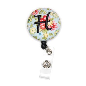 blue pink floral personalized id badge reel blue pink floral personalized id badge reel