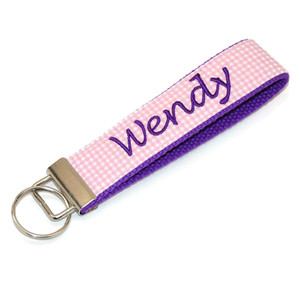 this is a picture of pink and purple gingham keychain this is a picture of pink and purple gingham keychain