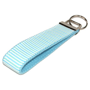 aqua and mint seersucker keychain silver hardware in wristlet size aqua and mint seersucker keychain silver hardware in wristlet size
