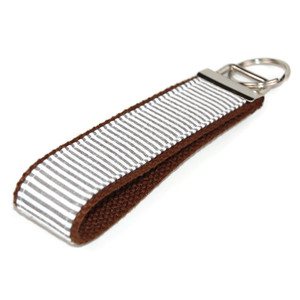 brown and white seersucker keychain silver hardware in wristlet size brown and white seersucker keychain silver hardware in wristlet size