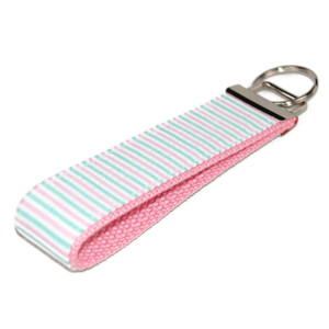 mint and pink seersucker keychain silver hardware in wristlet size mint and pink seersucker keychain silver hardware in wristlet size