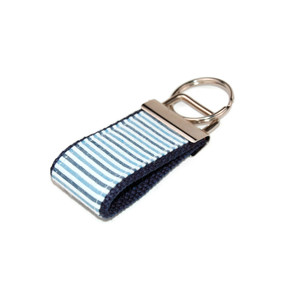 blue and navy seersucker keychain silver hardware in mini size blue and navy seersucker keychain silver hardware in mini size