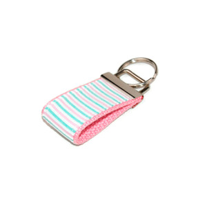 mint and pink seersucker keychain silver hardware in mini size mint and pink seersucker keychain silver hardware in mini size