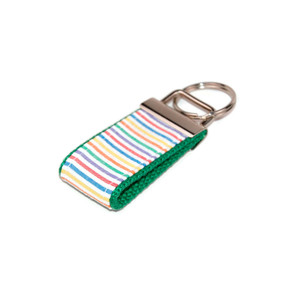 rainbow seersucker keychain silver hardware in mini size rainbow seersucker keychain silver hardware in mini size