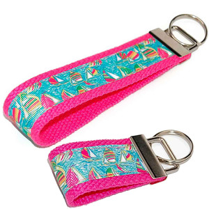 sailboats at sea keychain silver hardware in both the wristlet and mini size sailboats at sea keychain silver hardware in both the wristlet and mini size