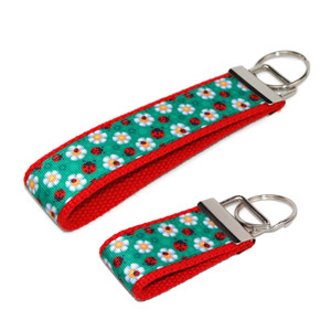 ladybug keychain silver hardware in both wristlet and mini size ladybug keychain silver hardware in both wristlet and mini size