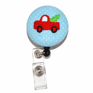 truck and christmas tree id badge reel clear gift box truck and christmas tree id badge reel clear gift box