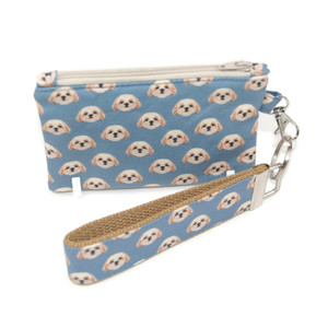 shih tzu on blue  zipper pouch and keychain