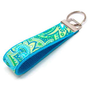 paisley keychain silver hardware in wristlet size paisley keychain silver hardware in wristlet size