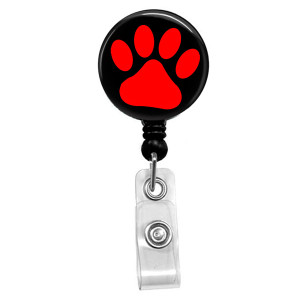 Red Paw Print on Black Mylar ID Badge Reel Red Paw Print on Black Mylar ID Badge Reel