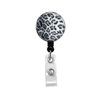 Snow Leopard Print Retractable Mylar ID Badge Reel