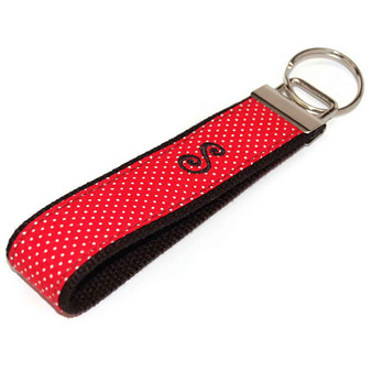 Red Swiss Dot on Black Personalized Key Chain Fob