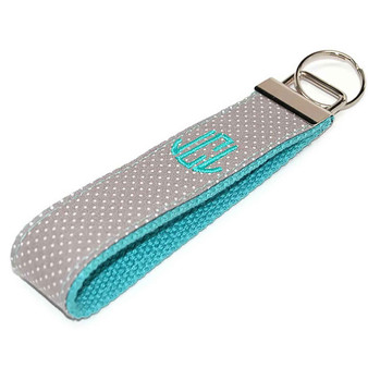 Grey Swiss Dot on Mint Personalized Key Fob