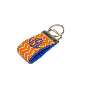 Orange and Royal Blue Chevron Mini Personalized Key Fob