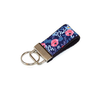 Navy and Coral Flowers Mini Key Fob