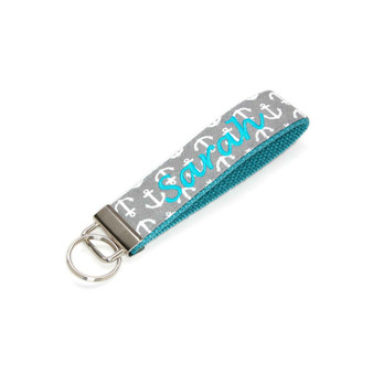 Anchors Gray Personalized with Name on Aqua Key Fob