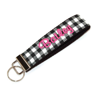 Check Black and White Personalized Keychain