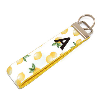 Lemons on White Personalized Letter Keychain