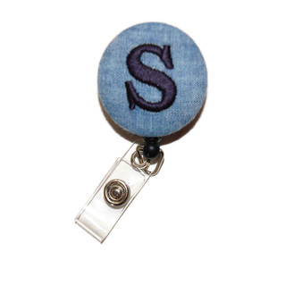 Chambray Personalized ID Badge Reel with Letter