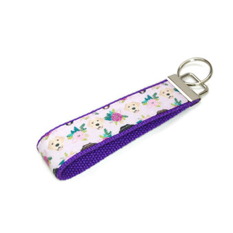 Labrador on Purple Floral Fabric Keychain  Picture 1