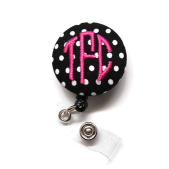 Polka Dot Black White ID Badge Reel Personalized with Monogram Picture 1