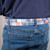 navy orange madras multi colored fabric belt up close waist back side