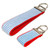 navy seersucker keychain silver hardware in both wristlet and mini size