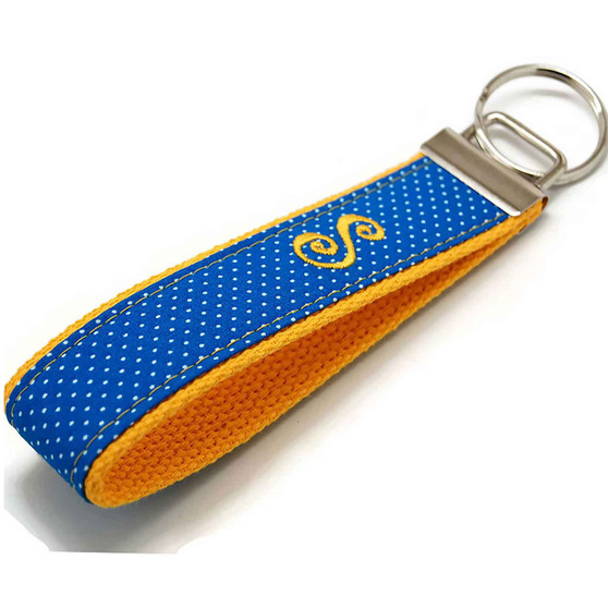 Royal Blue on Gold Personalized Key Chain Fob