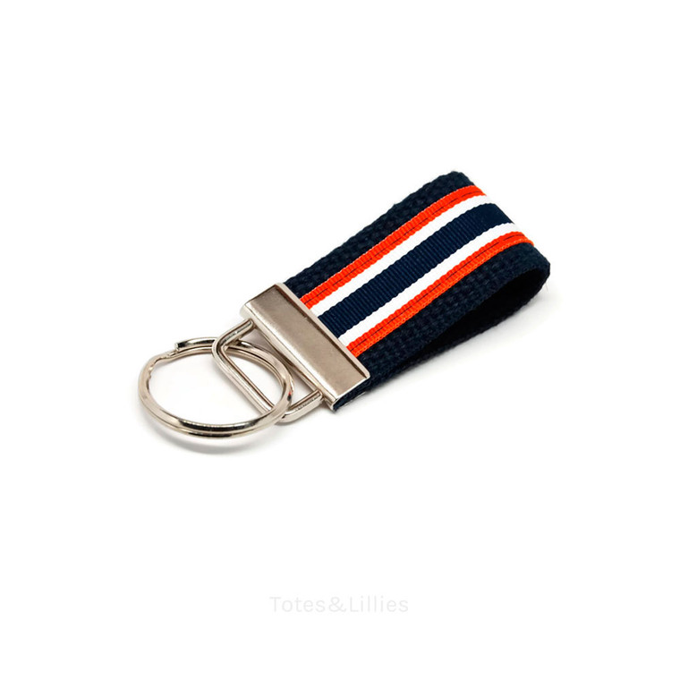 Navy and Orange Striped Mini Key Fob