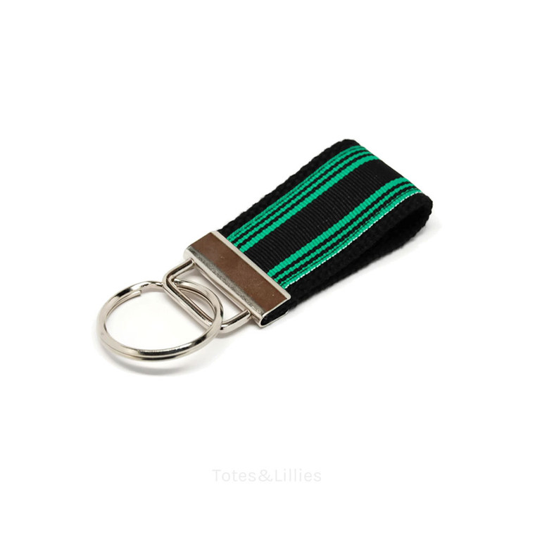 Kelly Green and Black Striped Ribbon Mini Key Fob