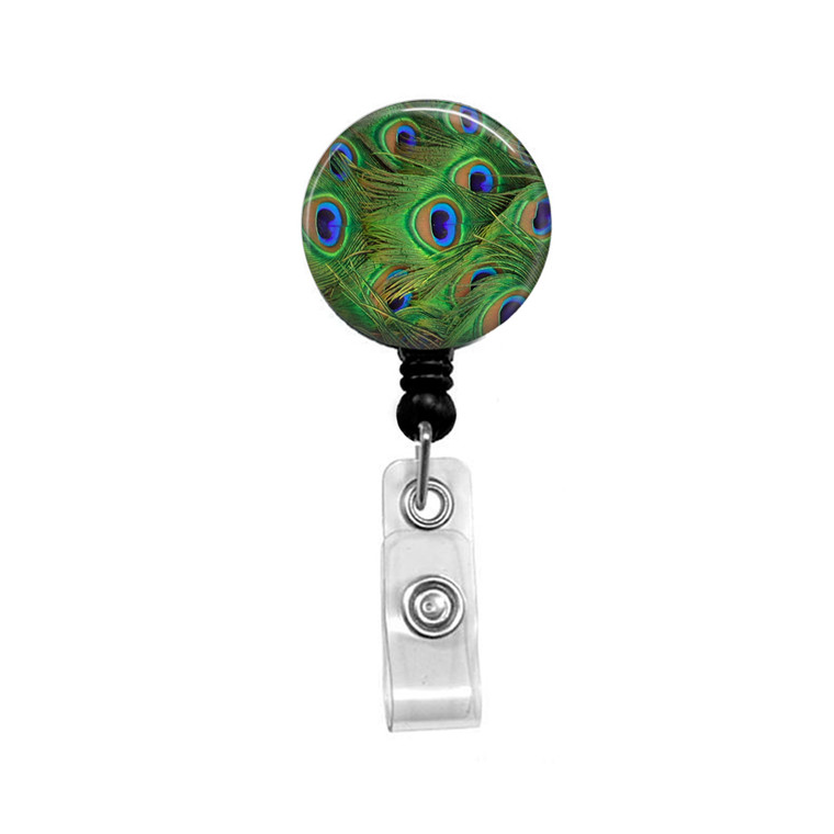 Peacock Feather Mylar Retractable ID Badge Reel