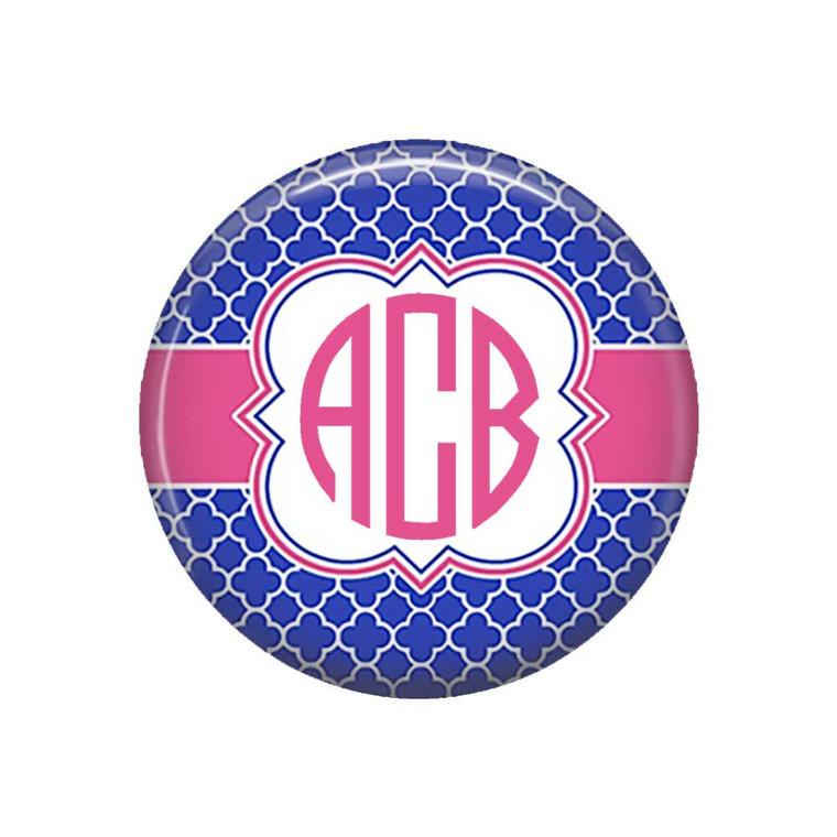 Royal Blue Pink Quatrefoil Monogrammed Pocket Mirror