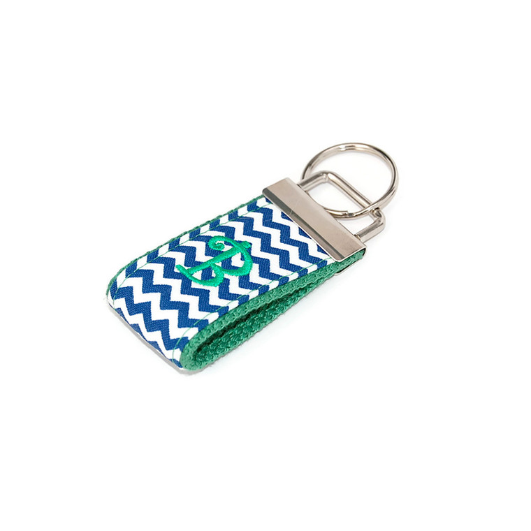 Royal Blue Chevron on Kelly Green Mini Monogrammed Keychain