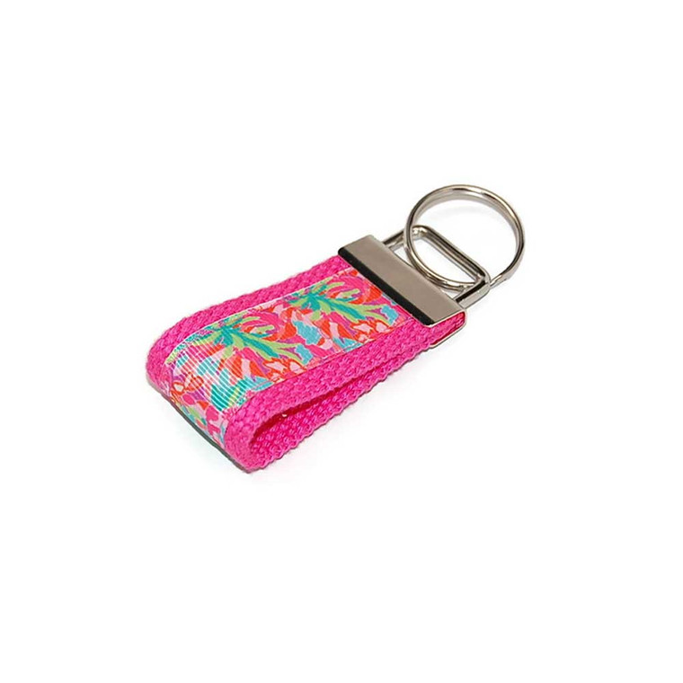 Preppy Flamingo and Palms Mini Keychain